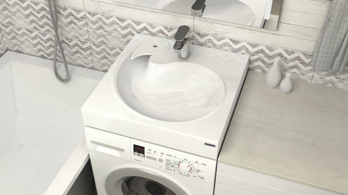 Раковина из литьевого мрамора Paulmark WINKEN PM740431 59х60 над стиральной машиной цвет белый 1 отверстие под смеситель - фото 4